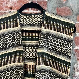 VTG Hand Woven Women's Boho Fringed Wool Vest S 16x23